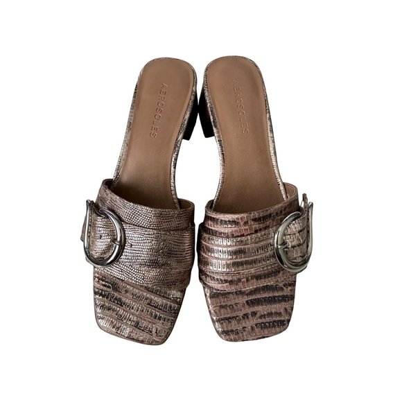 AEROSOLES Rose Gold Metallic Leather Sandals Sz 6.5 - Picture 2 of 6